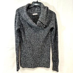 Glimmer Womens Zip Cowl Turtleneck Long Sleeve Heathered Black Sweater